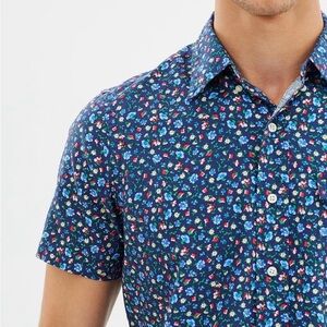 Ralph Lauren Men’s Navy Floral Print Short‎ Sleeve Button-Down Shirt Size Small